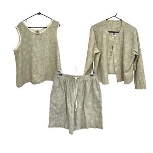 Three Piece Lounge Set Ace Spades Print Boho XL Tan Cozy Indie‎ Granola Outfit